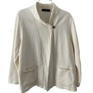 Cut Loose Waffle Knit Cardigan Jacket Ivory White Medium Lagenlook Minimalist